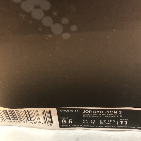 Nike Jordan Zion 3 White Black Barely Volt (Men's) 9.5 OG Box basketball shoes - Picture 12 of 12